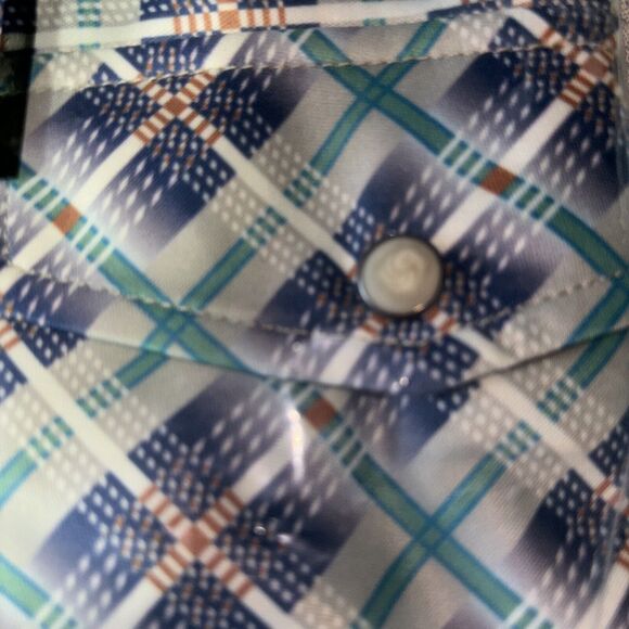 QED style mens Medium striped polo Jade Kamas NWT Pearl Button - Picture 3 of 5